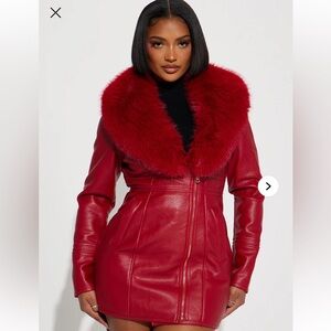 After Hours Faux Leather Coat-Red